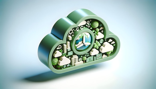 3D-Symbol als Eco Cloudscape Erhöhen Sie zu umweltbewusstem Cloud-Computing, das den Planeten in C priorisiert