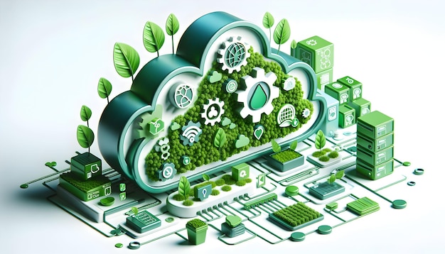 3D-Symbol als Green Tech Cloud Embrace Cloud-Technologie, die so innovativ wie grün ist in Cloud Com