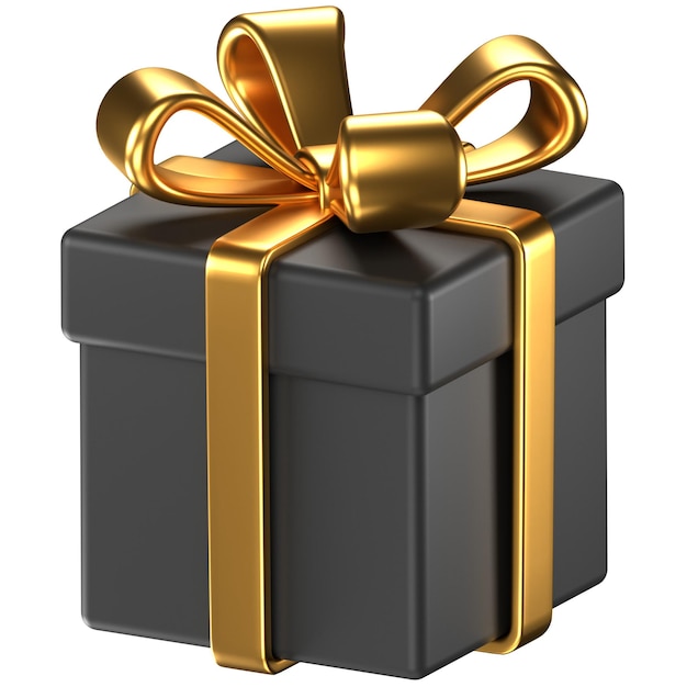 3D-Symbol einer schwarzen Geschenkkiste mit einem goldenen Verpackungsband