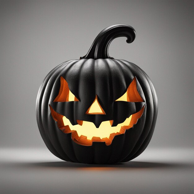 3D-Symbol eines verwunschenen schwarzen Halloween-Kürbis mit weißem, rauchigem Hintergrund, von der KI generiert