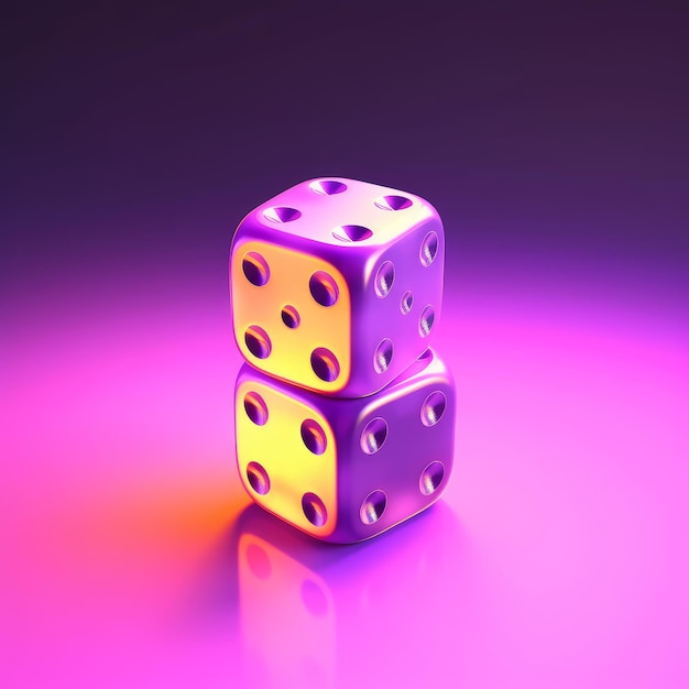 3D-Symbol mit drei Würfeln und generativer KI in violettem Licht