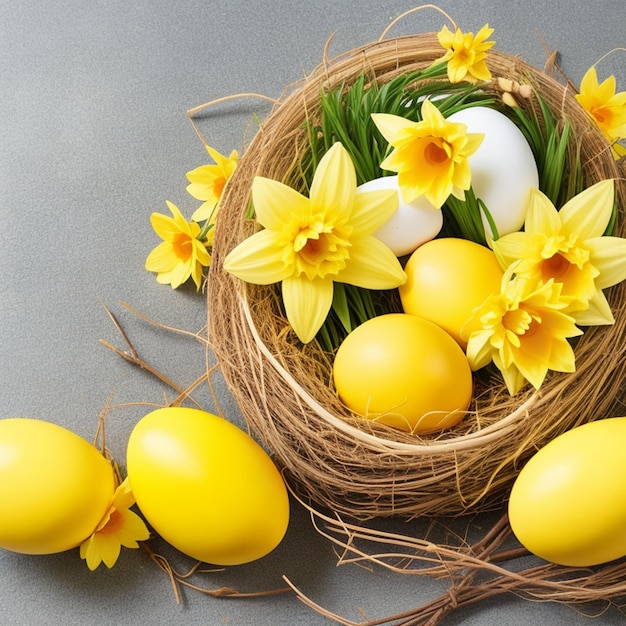 3d tema de Pascua de fondo huevos nido de conejo