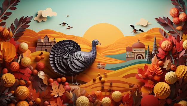 3D-Thanksgiving-Papier ausgeschnitten Hintergrund