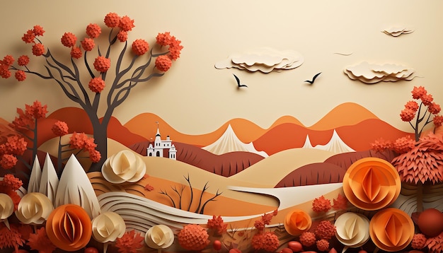 3D-Thanksgiving-Papier ausgeschnitten Hintergrund