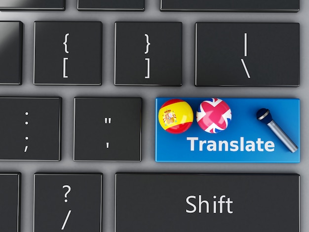 3d traduce español e inglés en el teclado de la computadora.