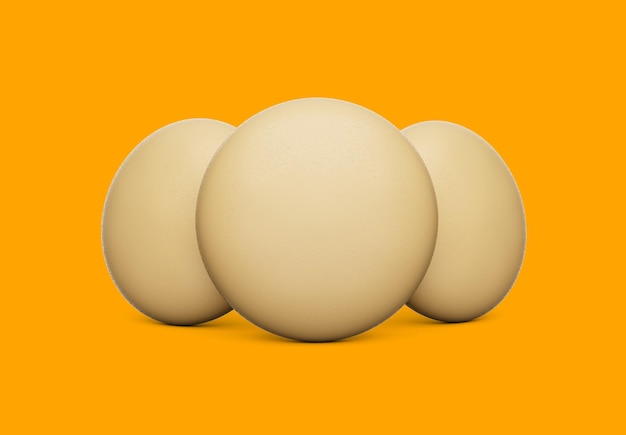 Foto 3d tres galletas de esponja cremosas o galletas de pie sobre fondo naranja ilustración 3d