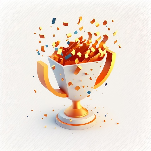 3D Trophy Cup mit Konfetti Gold-Gewinnerpreis Champion-Belohnung Ai generativ