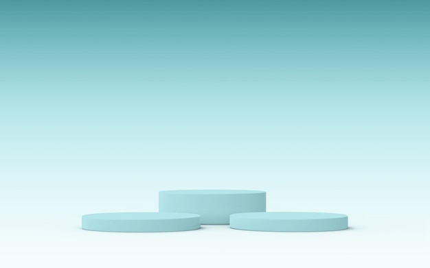 Foto 3d türkisfarbenes rundes podium auf blauem hintergrund minimal beleuchtete szene für die produktpräsentation 3d-darstellung