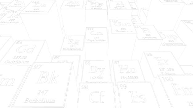 3d übertragen abstrakten chemischen Hintergrund. Periodensystem. Mendelejews Tischfragment.