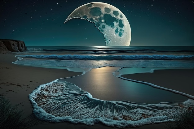 3D übertragen in der Nacht von einer Fantasie fremden Landschaft mit Mond