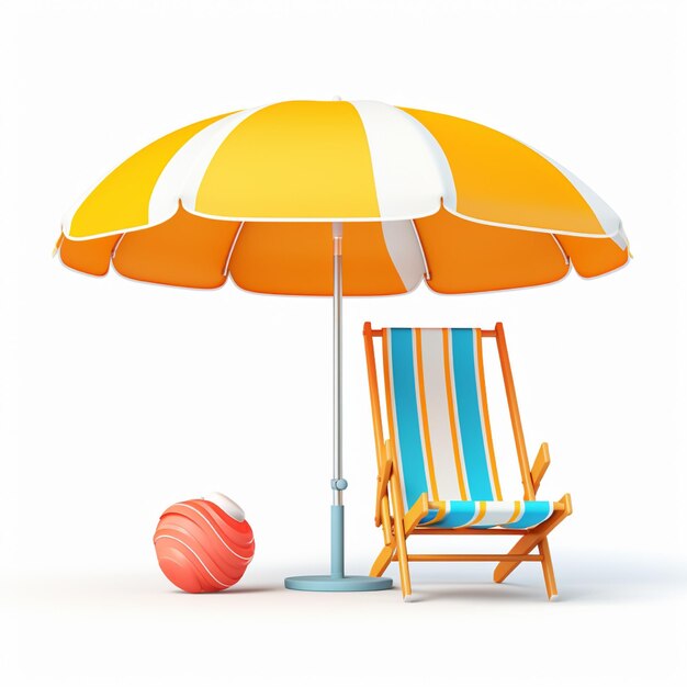 3d Vector Beach Chair Gelber Regenschirm und Ball