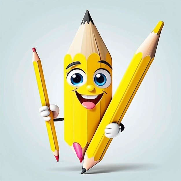 Foto 3d vector personaje de dibujos animados gracioso lápiz amarillo