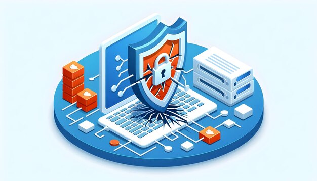3d vector plano como icono de violación de seguridad con un concepto de escudo roto como ilustración vectorial de una seguridad