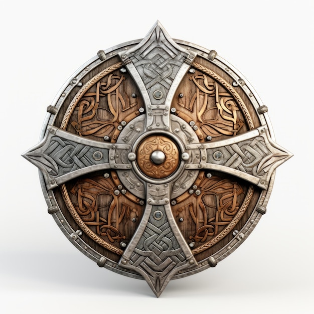 3d Viking Shield Espada Prata e Bronze Arte Celta