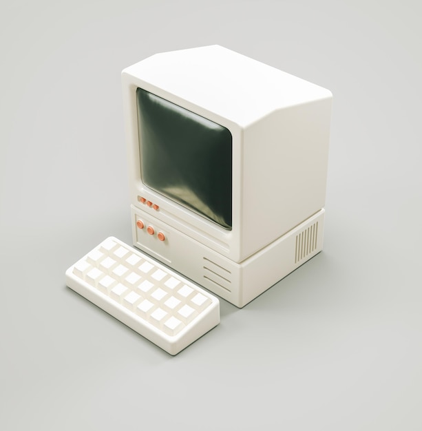 3D-Vintage-PC auf weißem Hintergrund