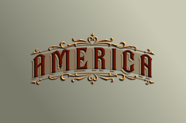 Foto 3d vintage viktorianische beschriftung des amerika-logos mit luxusverzierung