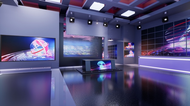 3D Virtual TV Studio News, ilustración 3d