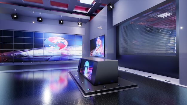 3D Virtual TV Studio News, ilustración 3d