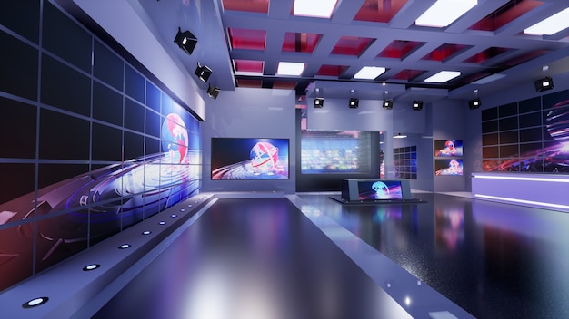 3D Virtual TV Studio News, ilustración 3d