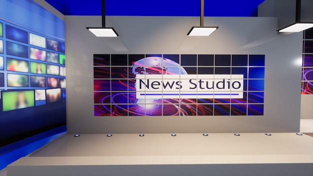 3D Virtual TV Studio News, ilustración 3d