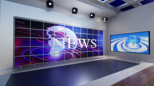 3D Virtual TV Studio News, ilustración 3d