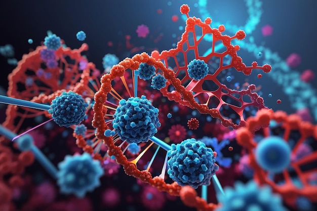 3D-Viruszellen, die einen DNA-Strang angreifen
