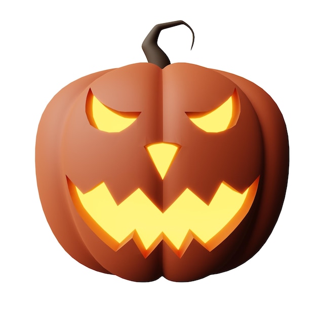 3d vista frontal renderização ilustração jack o' lanterna cabeça de abóbora assustador design de ornamento de halloween