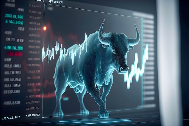 3D-Visualisierung eines bullischen Aktienmarkttrends, 3D-Darstellung