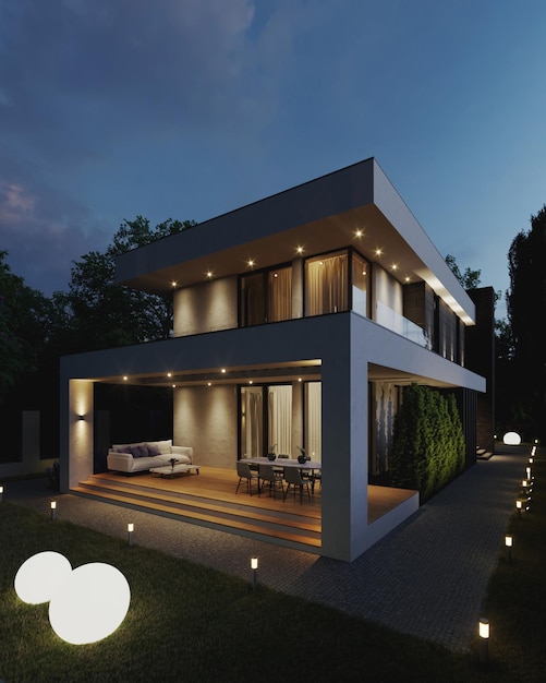 3D-Visualisierung eines Hauses mit Terrasse