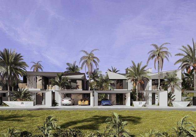 3D-Visualisierung eines modernen Hauses in Dubai. luxuriöse Architektur