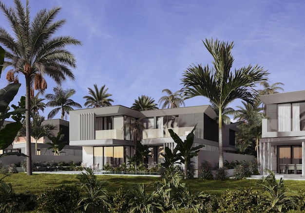 3D-Visualisierung eines modernen Hauses in Dubai. luxuriöse Architektur