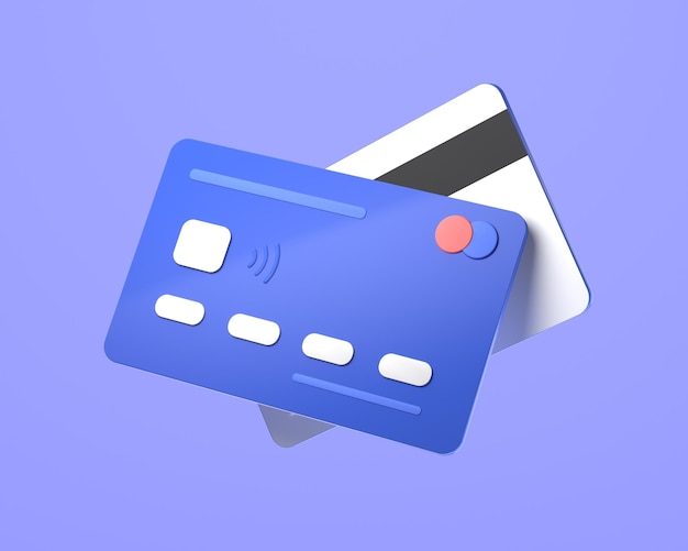 3D voando cartões de crédito em fundo azul pagamento de cartão 3D render