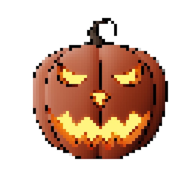 3D-Vorderansicht-Rendering Pixelated Art Jack o' Lantern Kürbiskopf gruseliges Halloween-Ornament-Thema