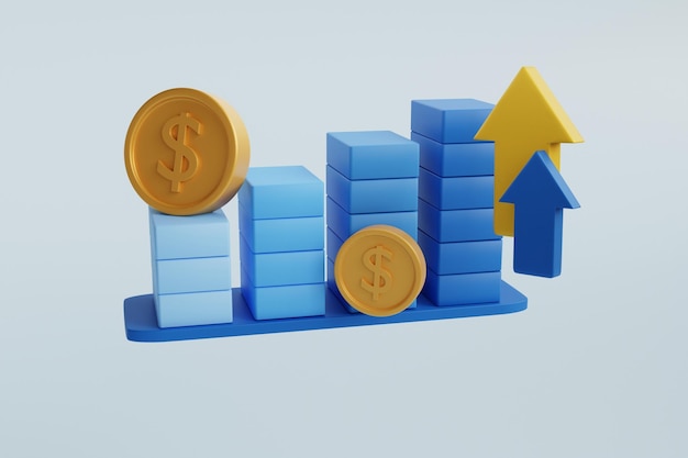 3D-Wachstumsdiagramm Dollar Diagramm zur Analyse von Unternehmensfinanzdaten Wachstumsaktiendiagramm Finanzdiagramm Geldeinkommen