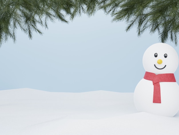 3D Wallpaper mit Schneemann und Weihnachtsbaum