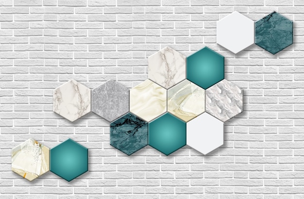 3D Wallpaper Wandbild Hintergrund Sechseckige Form und Marmor in grauen Wandziegeln für Wandwohnkultur