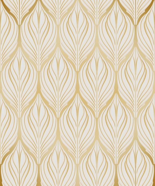 3D-Wallpapier, das 3D-Panels simuliert, tropische Blätter aus Kupfermetall auf weißem und goldenem Hintergrund