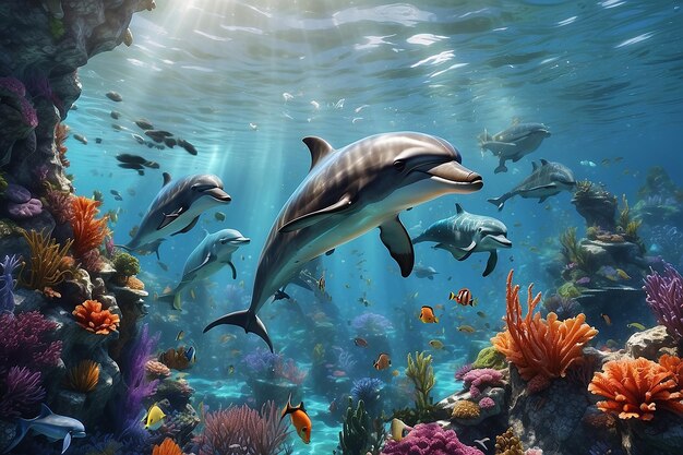 3D-Wallpapier Korallenriff tropische farbenfrohe Fische im Aquarium