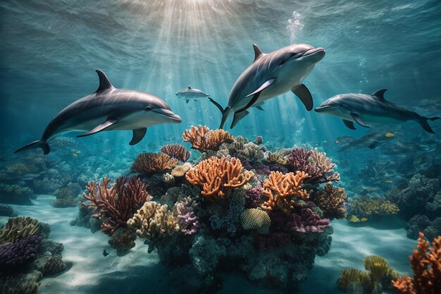 3D-Wallpapier Korallenriff tropische farbenfrohe Fische im Aquarium