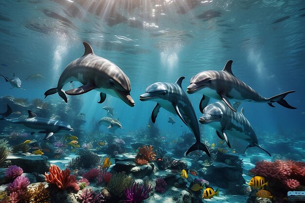 3D-Wallpapier Korallenriff tropische farbenfrohe Fische im Aquarium