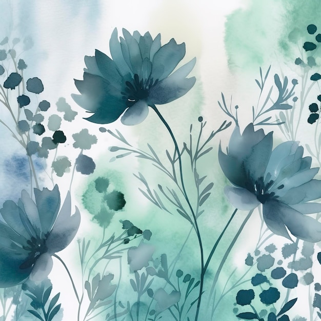 3D-Wandbild-Tapete, abstrakt, blaue Aquarellfarbe, Blumen-Hintergrund, erzeugt KI