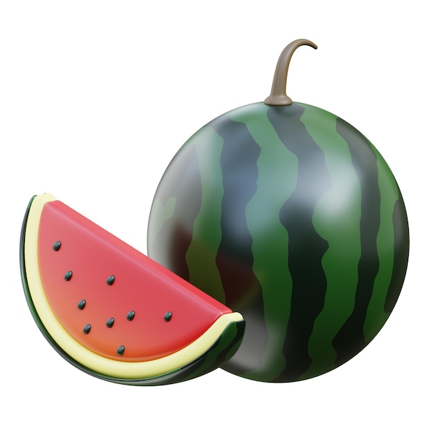 3D-Wassermelonen-Icon-Illustration-Rendering