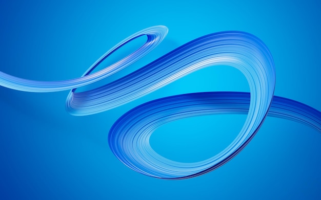 3D Wavy Flag Of Blue Color Waving Abstract Ribbon Isolated On Blue Background 3D-Illustration 3D-Flagge der blauen Farbe, die mit einem abstrakten Band auf blauem Hintergrund isoliert ist
