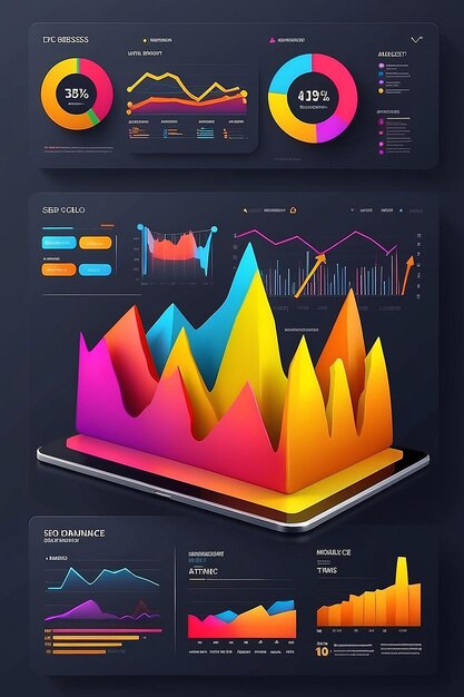 3D-Web-Ui-Schnittstelle Datenanalyse SEO-Optimierung Dashboard und Geschäftsfinanzierungsbericht