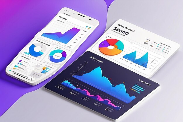 3D-Web-Ui-Schnittstelle Datenanalyse SEO-Optimierung Dashboard und Geschäftsfinanzierungsbericht