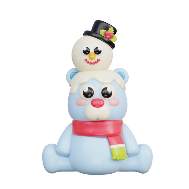 3D-Weihnachten niedlicher Bären-Cartoonfigur Frohe Weihnachten und frohes Neujahr 3D-Rendering