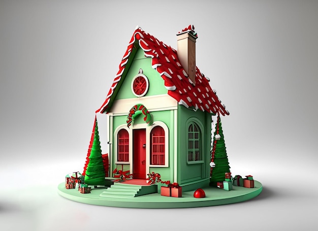 3D-Weihnachtshaus auf weißem Hintergrund Weihnachtskonzept