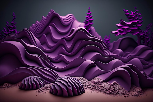 3D-Wellen abstrakter Hintergrund Plastische Kunst Generative KI