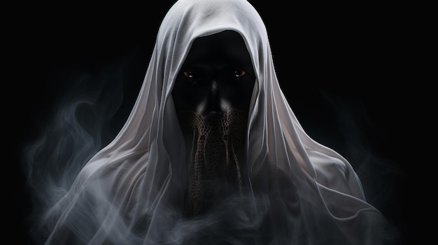 Foto 3d white ghost avatar cosplay für halloween-kostümdesign