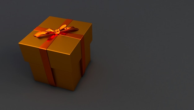 3D-Wiedergabe der goldenen Geschenkbox mit glänzenden goldenen Bändern isoliert